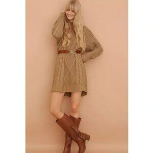 Anthropologie x Amadi | Leah Beige Cable-Knit Sweater Dress | Medium